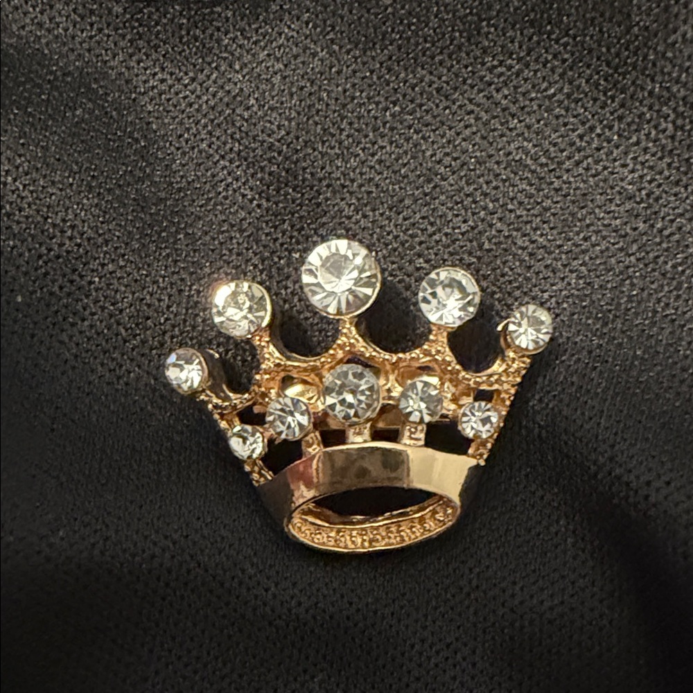 Gold Crown Rhinestone Brooch